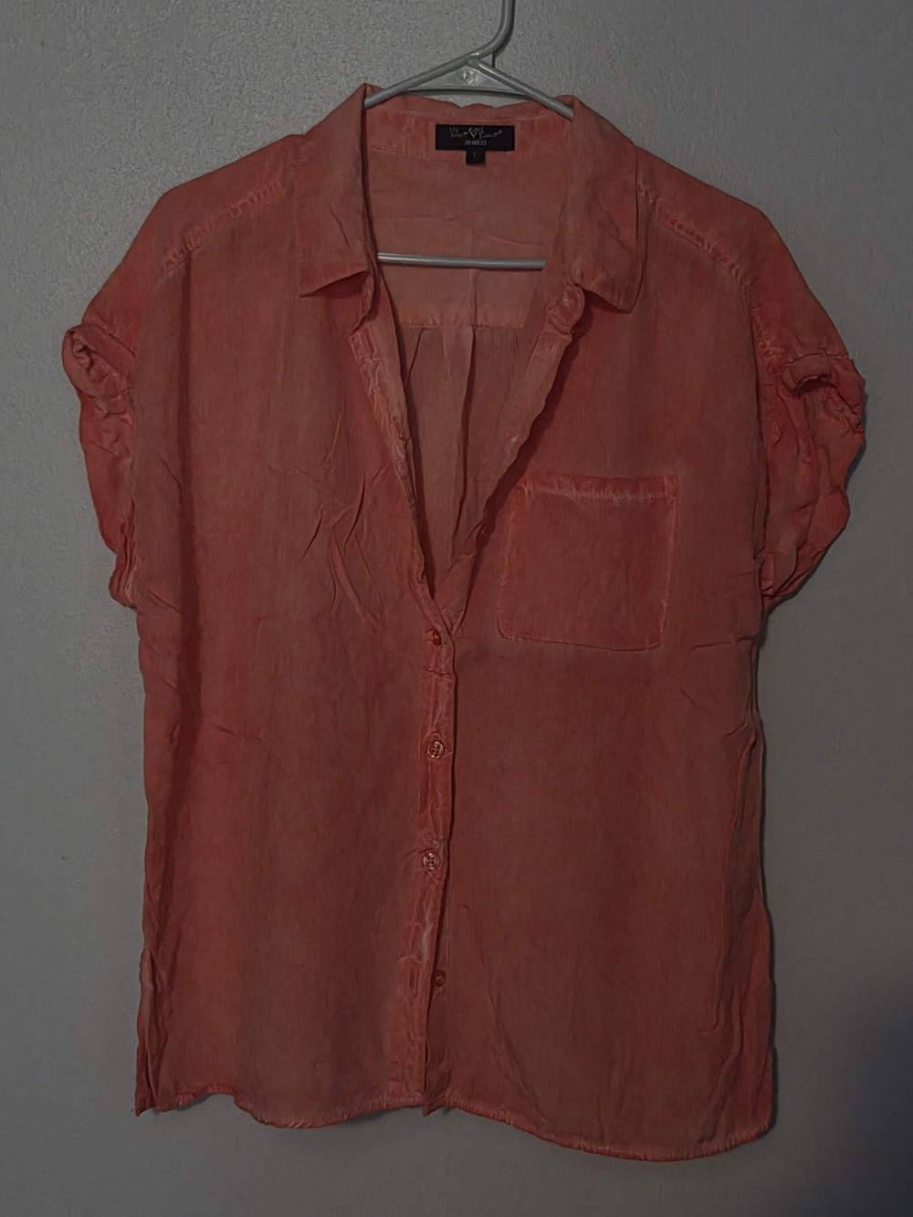 Velvet Heart Coral Button-Down Short Sleeve Blouse